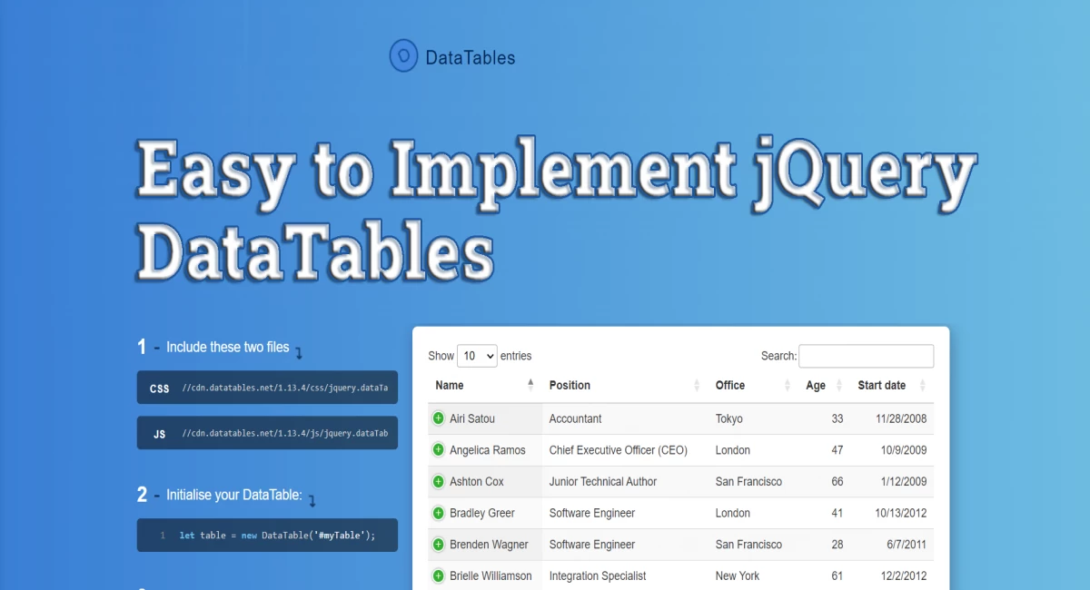 Easy to Implement jQuery DataTables
