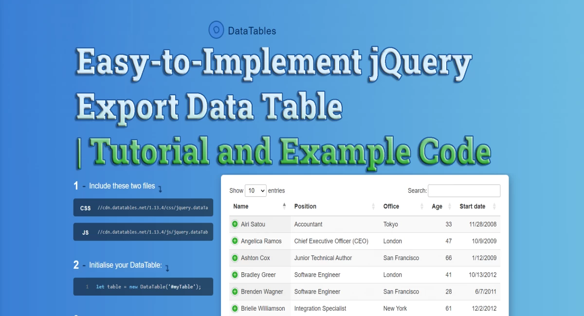 Easy-to-Implement jQuery Export Data Table | Tutorial and Example Code